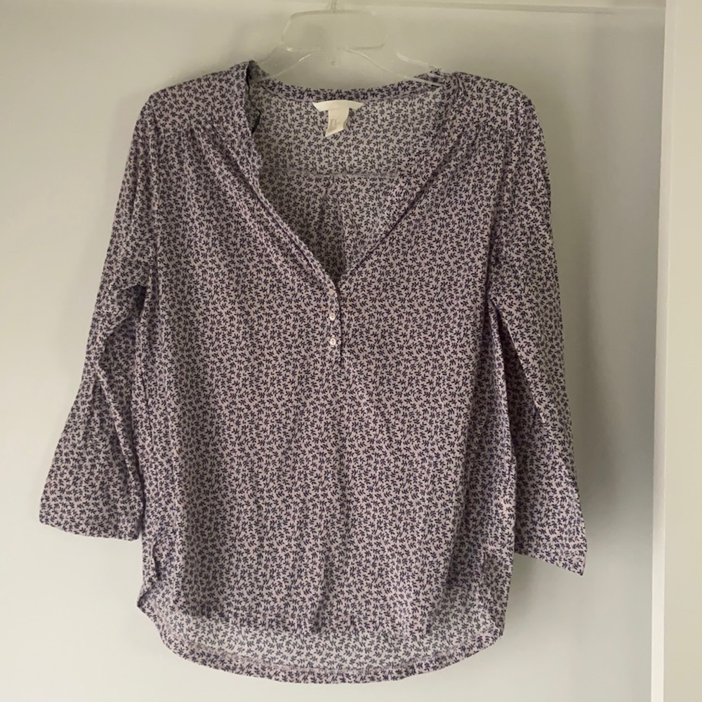 H&M Blue Floral Printed Henley Shirt